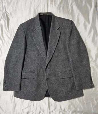 Vintage Robert Stock Gray Herringbone Wool Blend 2-Button Blazer Suit Jacket 42R - Image 1 of 4
