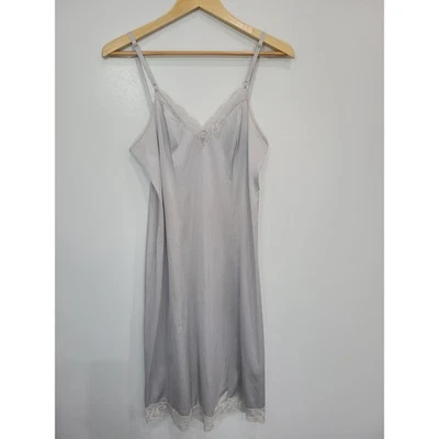 JCPenney Vintage Full Slip Lace Trim Light Grey Silver Spaghetti Strap Size 36 - Image 1 of 4