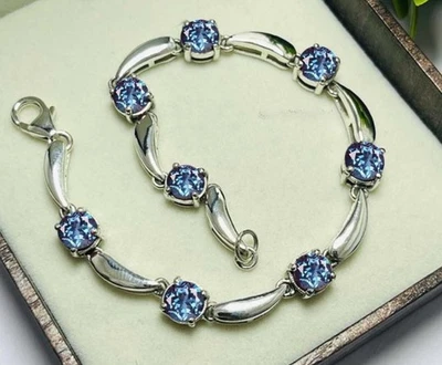 Теннисный браслет из чистого серебра с лабораторным александритом меняющий цвет драгоценный камень - Изображение 1 из 4