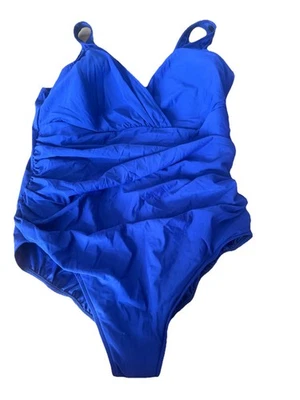 Traje de baño vintage Trimshaper de una pieza acanalado cuello en V azul sin usar 24W Foto 1 de 4