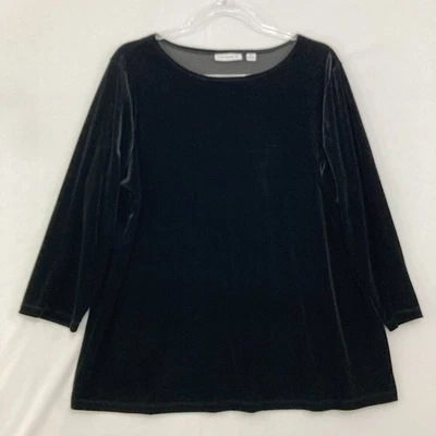 Susan Graver размер XL черный бархат 3/4 рукав эластичной пуловер блузка офис работы - Изображение 1 из 4