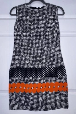 NICOLE MILLER ARTELIER Sleeveless Sheath DRESS Womens 8 Stretch Black Orange Dot - Image 1 of 4