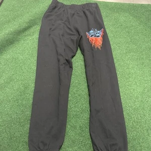 BOYS LIE Sweatpants Size XL Womens “Don't Ask” Black Flames Cherub Y2K - Picture 1 of 9