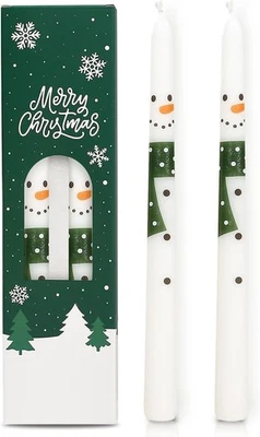 2 Pack Christmas Taper Candles, 10 Inch Unscented Candlesticks with Snowman Desi - Image 1 of 4
