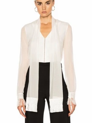 NWT! Jonathan Simkhai Size L • Ivory Fringe Blouse With Scarf - Image 1 of 4