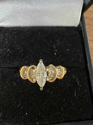 Natural Marquise Diamond Engagement Wedding Ring  With Accents 14k Yellow Gold - Image 1 of 4