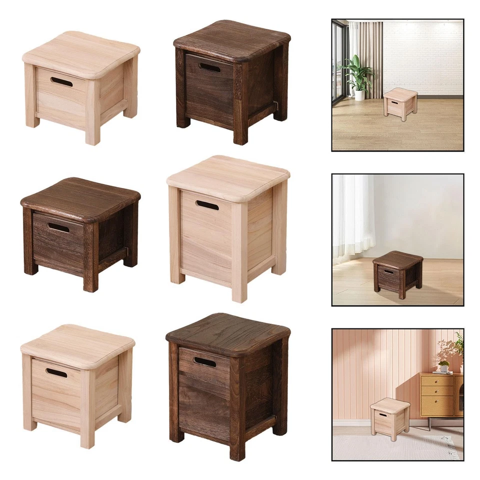 Wooden Storage Stool with Rounded Edges Craftsmanship Space Saving with Drawer - Image 1 of 1