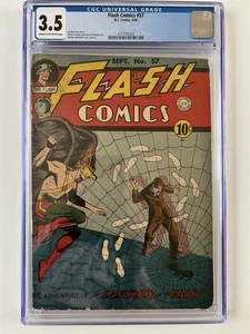 FLASH COMICS #57 DC COMICS GOLDEN AGE 1944 CGC 3.5 GRADED! HAWKMAN COVER! - Picture 1 of 2