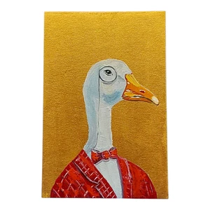 Lustige Gans Original Ölgemälde auf Gold Hintergrund Handarbeit Wandbild OOAK 6x4 - Bild 1 von 24