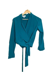 Amour Vert Seide Wickel Top Bluse Damen Medium Langarm Smaragdgrün USA - Bild 1 von 6