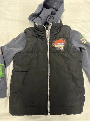 Nickelodeon Rugrats Jacket Youth 10/12 Black Blue Hooded Vest Jacket - Image 1 of 4