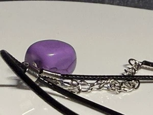 Pendant Natural Stone Leather Strap Jewellery Purple Turquoise 5.78g - Picture 1 of 6