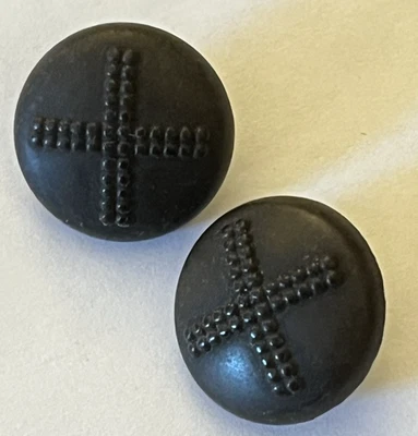 2 Antique Patent Goodyear Rubber Buttons Cross or "X", 9/16" - Image 1 of 2