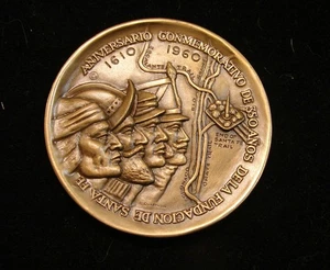 1610-1960 FUNDACIÓN DE SANTA FE CONMEMORATIVA 350 ANIVERSARIO MEDALLA DE BRONCE 63mm - Imagen 1 de 2