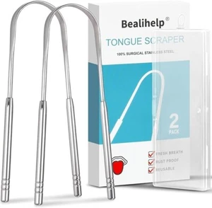 2 Pack Tongue Scraper, 100% Surgical 304 Stainless Steel Tongue Cleaner for Adul - Picture 1 of 7