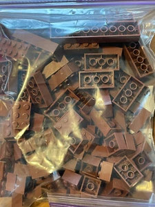 LEGO LOT OF 100 Reddish Brown 2x2 2x3 2x4 2x6 2x8 2x10 BRICK PIECES 2456 3001 - Picture 1 of 3