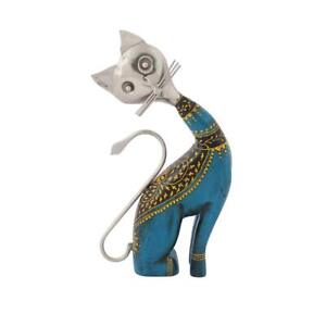 Holz & Metall Blau Katze Handgefertigt Deko Geschenk Artikel Prunkstück für Home