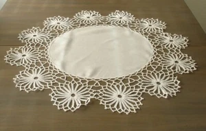 29" Rund Weiß Vintage Leinen & Spitze Deckchen, Kreise, Tischplatte - Bild 1 von 7