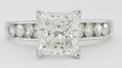 Princess Ideal Cut Diamond Engagement Ring 1.86 ct 14K W Gold Retail $12,500 - Image 1 of 4