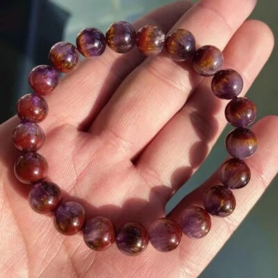 Pulsera de cristal de titanio púrpura cuarzo natural de alta calidad curación 9 mm Foto 1 de 4