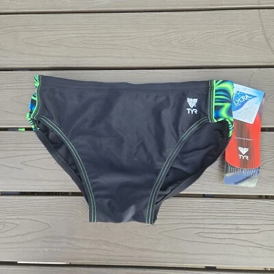 TYR Hombre Maniac Negro/Verde/Azul Nailon Natación Corredor Calzoncillo Talla 30 Nuevo Foto 1 de 3