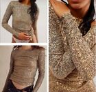 Free People Sequin Stretch Top Gold Rush Glam Bling Intimately Free Sz Small NEW