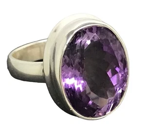 Amethyst ring, solid Sterling Silver, UK size N 3/4, oval, 16 x 12mm. New. - Picture 1 of 14