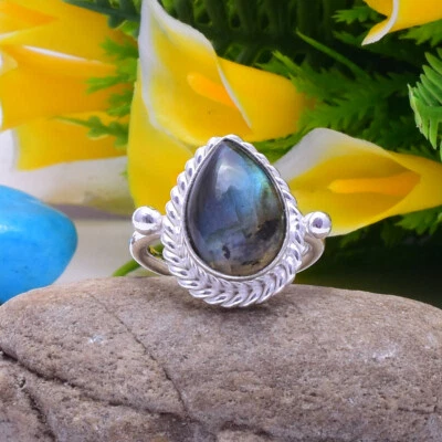 Fantastico Pietra Labradorite 925 Argento Sterling Handmade Ring Tutte le Misure - Immagine 1 di 3
