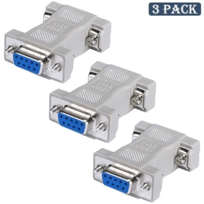 3x DB9 RS-232 9 Pin Serial Port Null Modem Adapter Female/Female Gender Changer - Image 1 of 2