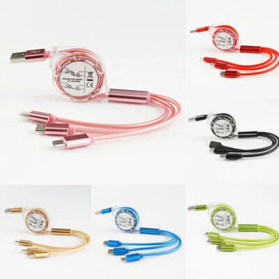 Retractable 3 in1 8 Colours Charging Cable Multi USB Charger - Image 1 of 4