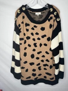 Entro Long Sleeve Animal Print Leopard Stripes round neck Sweater Size 1X - Picture 1 of 8