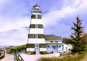 Faro de West Point, Isla del Príncipe Eduardo Canadá. Impresiones en acuarela de James Mann - Imagen 1 de 2