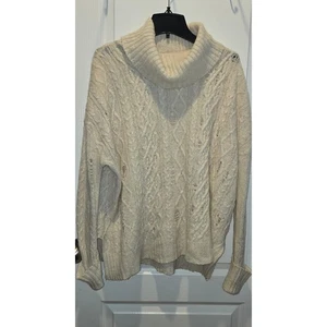 Free People Complex Pullover mit Zopfmuster und Wasserfallausschnitt Elfenbein Creme Gr. M - Bild 1 von 6