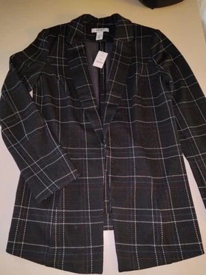 Blazer tejido frontal abierto a cuadros negro White House Black Market talla 2 nuevo con etiquetas Foto 1 de 4