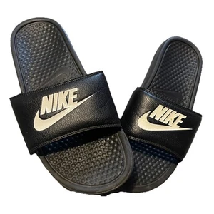 Nike Benassi Just Do It Men's Athletic Sandals Size 8 M Black & White - Picture 1 of 8