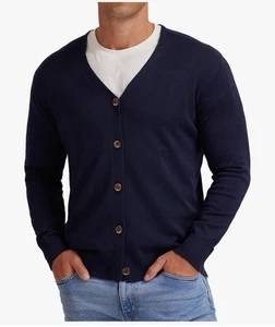 Men's Vintage Long Sleeve Cardigan Sweater with Button V Neck navy blue XXL - Picture 1 of 12