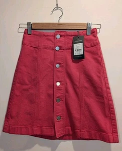NEW Country Road Hot Pink Denim Skirt Stretch A-Line Button Up Size 4 RRP $99.95 - Picture 1 of 11