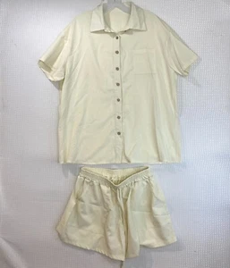 Sleepwear Womens Size Large 2 Piece Khaki Button Up Shirt Shorts - Picture 1 of 9