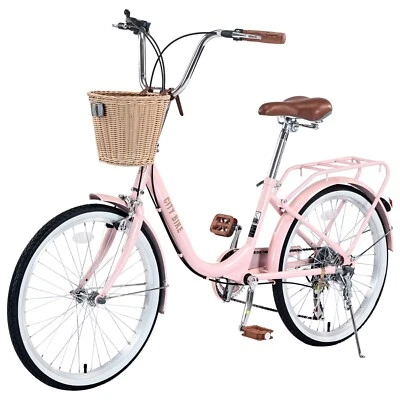 Girls Bike 22 Inch Cruiser Bicycle with Basket  City Girls Bike for Women Pink - Image 1 of 4