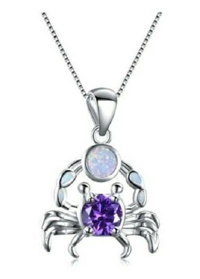 Pequeño colgante opalesco cangrejo 7/8" x 7/8" con diamantes de imitación púrpura collar de 17" Foto 1 de 2