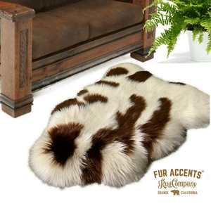 Faux Fur Icelandic Sheepskin, Spotted, Area Rug, Single Pelt, Suede Lining USA - Picture 1 of 6