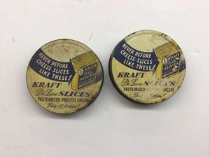 Vintage Metal Lid Kraft Cheese Slices Advertising On Lid Unique LOT OF 2 - Picture 1 of 5