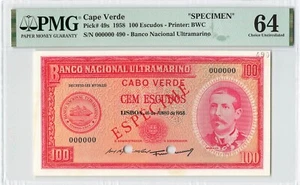 CABO VERDE CAPE VERDE 100 Escudos 1958, P-49s SPECIMEN, PMG 64 Choice UNC Grade - Picture 1 of 2