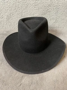 Gigi Pip June Hat Womens 57 Black Teardrop Wool Felt Angled Western Brim - Picture 1 of 13