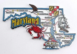MARYLAND STAATSKARTE UND LANDMARKEN COLLAGE KÜHLSCHRANK SAMMLERSTÜCK SOUVENIRMAGNET - Bild 1 von 1