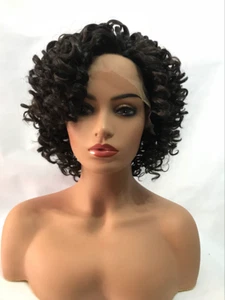 Lace Front Real Hair New Beautiful Long Black Curly Synthetic Hair Wigs 1# - Picture 1 of 9