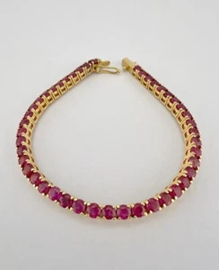 Designer 18k Yellow Gold 6.75ct Round Cut Ruby Infinity Tennis Bracelet 6.25" - Picture 1 of 10
