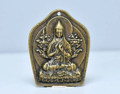 Colgante amuleto Buda Zongkaba Je Tsongkhapa bronce budismo tibetano antiguo de 1,1"" Foto 1 de 4