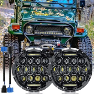 Pair 7" Round LED Headlight DRL For Toyota Land Cruiser FJ40 FJ45 FJ50 FJ55 FJ60 - Picture 1 of 13
