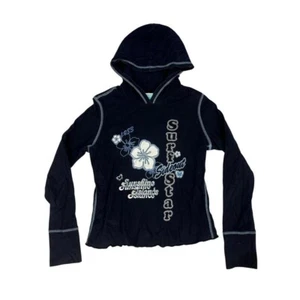y2k sideout hooded top hibiscus flower surf star graphic contrast stitch size 14 - Picture 1 of 6